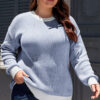 Blue Stripe Plus Size Contrast Trim Crew Neck Rib Knit Drop Shoulder Sweater