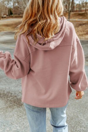 Pink Flap Pocket Drawstring Hood Zip Up Jacket - Image 3