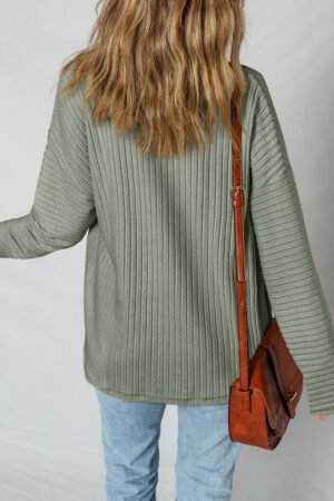 Mist Green Thermal Ribbed Texture Drop Shoulder Button Up Shacket - Image 3