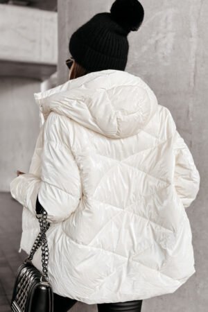 White Solid Quilted Hooded Zip Up Puffer Coat - Image 2