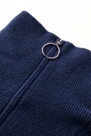 Blue Striped O-ring Zip Collared Loose Sweater Mini Dress - Image 6