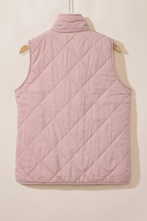 Pink Fleece Lined Quilted Vest Coats - Image 6
