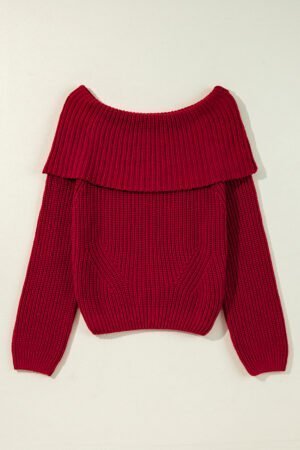 Racing Red Off-the-shoulder Knit Sweater - Image 6