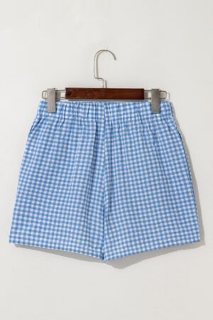 Blue Gingham Printed High Waist Shorts - Image 5