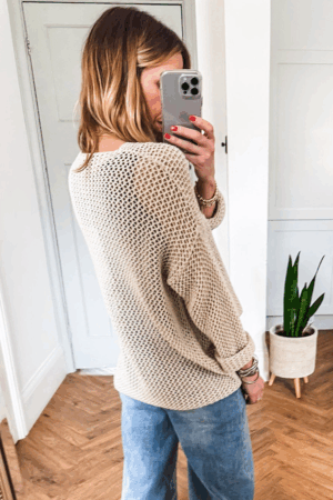 Smoke Gray Crochet Hollow-out Jumper Top Sweater - Image 2