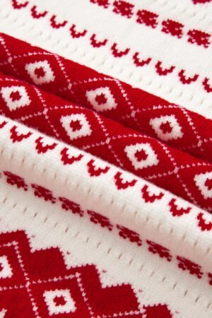 White Western Geometric Patterned Crew Neck Loose Sweater - Image 8