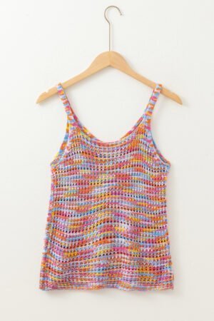Pink Color Contrast Crochet Loose Fit Sweater Vest - Image 3