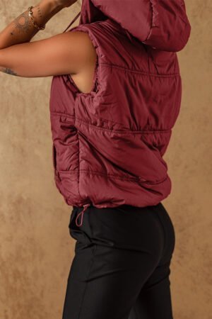 Clay Zip-up Side Pockets Hooded Puffer Vest - Image 5