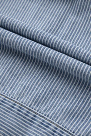 Sky Blue Stripe Washed Oversize Pocketed Denim Jacket - Image 10