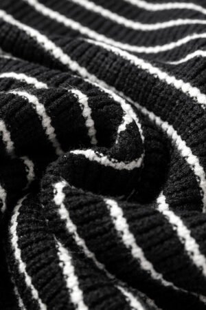 Black Stripe Turn-down V Neck Sweater Tank Top - Image 8