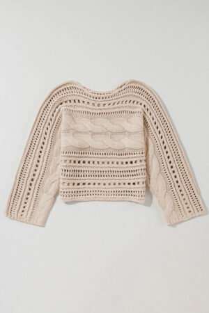 Smoke Gray Hollow-out Cable Knit Cropped Sweater - Image 5