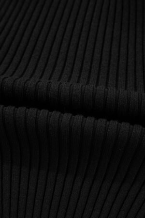 Black Ribbed Knit Cold Shoulder Choker Neck Sweater - Image 8