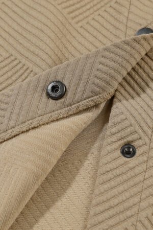 Khaki Solid Textured Flap Pocket Buttoned Shacket - Image 8