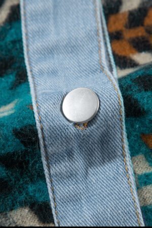 Blue Aztec Printed Denim Jacket - Image 9