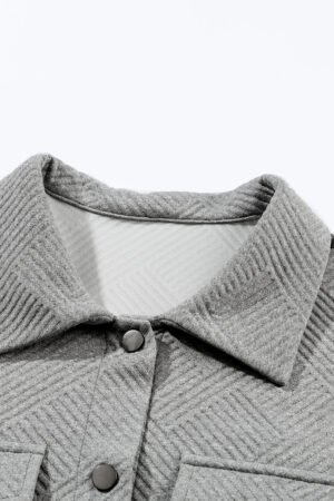 Gray Solid Textured Flap Pocket Buttoned Shacket - Image 6