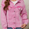 Pink Lace Patchwork Distressed Buttoned Denim Jacket