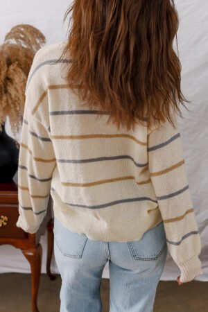 Alternative view of Multicolour Striped Ribbed Edge Drop Shoulder Sweater