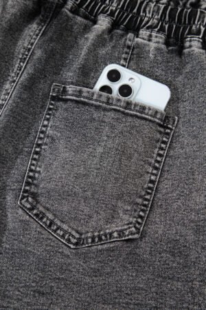 High Drawstring Elastic Waistband Casual Denim Shorts with Pockets - Image 7