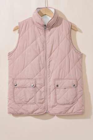 Pink Fleece Lined Quilted Vest Coats - Image 5