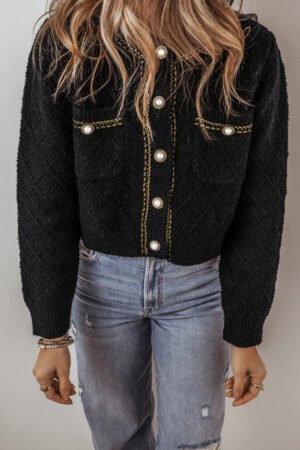 Black Shimmer Flap Pocket Button up Cardigan - Image 4