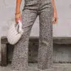 Brown Leopard Frayed Edge Wide Leg High Waist Jeans