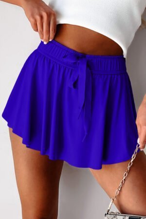 Dark Blue Drawstring Elastic Waistband Lined Tennis Skorts