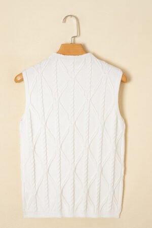 White Pearled High Neck Textured Knit Sweater Vest - Image 5
