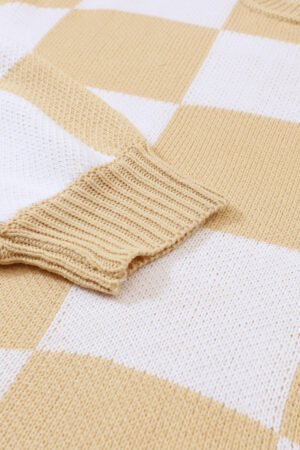 Khaki Checkered Bishop Sleeve Sweater - Image 7