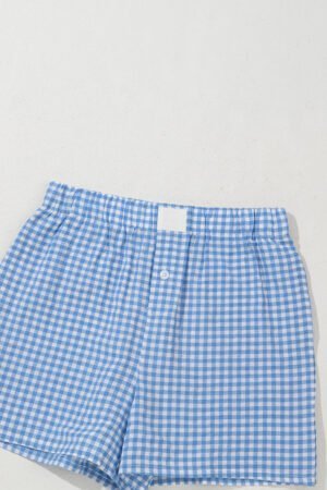 Blue Gingham Printed High Waist Shorts - Image 6