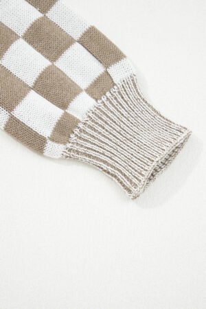 Brown Checkered Open Front Drop Shoulder Cardigan - Image 8