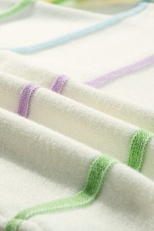 White Rainbow Stripes Drop Shoulder Baggy Henley Sweater - Image 8