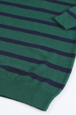 Green Striped O-ring Zip Collared Loose Sweater Mini Dress - Image 7