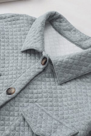 Gray Retro Quilted Flap Pocket Button Shacket - Image 6