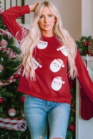 Fiery Red Santa Claus Sequin Graphic Sweatshirt - Image 4