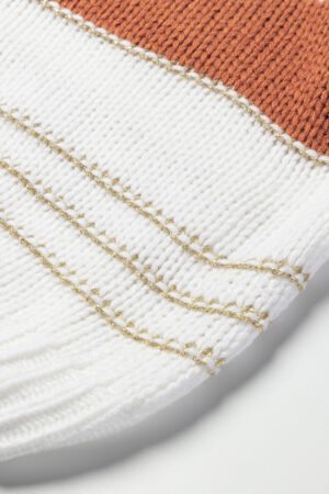 White Striped Knit Puff Sleeve Casual Sweater - Image 6