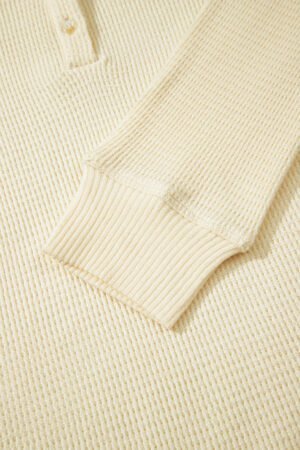 Oatmeal Textured Knit Half Buttons Henley Top - Image 8