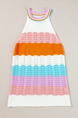 Multicolour Wavy Striped Print Textured Knit Sleeveless Sweater Top - Image 6
