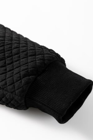 Black Quilted Side Pockets Zipper Hooded Jacket - Image 6