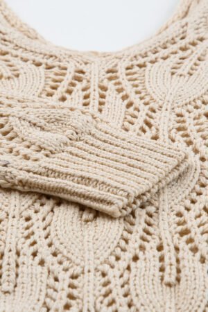Apricot Crochet Knit Ribbed Hem Hollow-out Sweater - Image 7