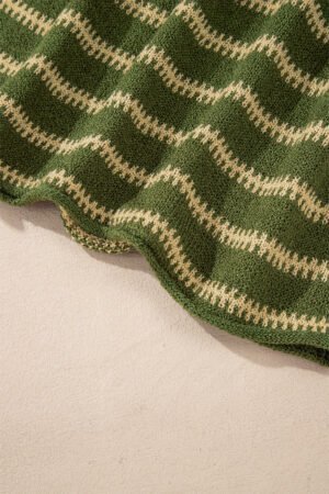 Green Stripe Drop Shoulder Casual Sweater - Image 8