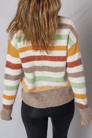 Multicolour Stripe Drop Shoulder Crew Neck Sweater - Image 3