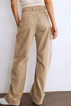 Alternative view of Khaki High Waist Straight Leg Cargo Pants with Pockets