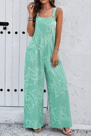 Moonlight Jade Printed Bib Wide Leg Overall - Image 2