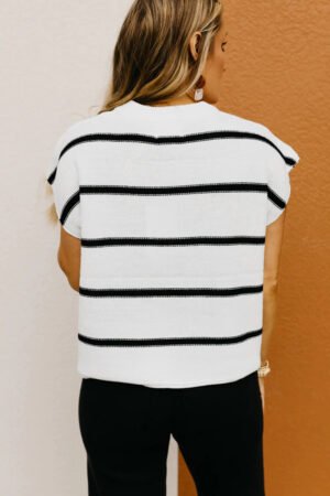 White Striped Batwing Sleeve Sweater Tee - Image 3