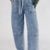 Ashleigh Blue Acid Wash Exposed Seam Drawstring Elastic Waistband Jeans