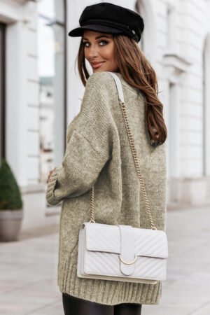 Gray V neck Drop Shoulder Knitted Sweater - Image 2
