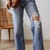 Ashleigh Blue Distressed Raw Hem Straight Leg High Waist Jeans