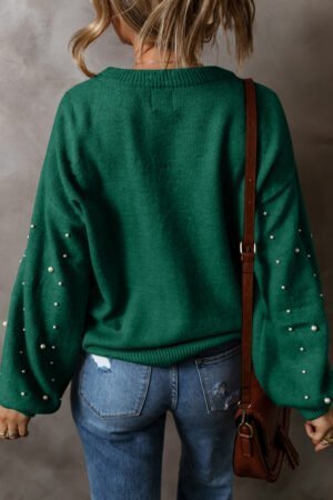 Evergreen Pearled Drop Shoulder Round Neck Sweater - Image 3