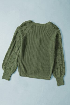 Green Bishop Sleeve Button V Neck Cardigan Sweater - Image 5