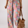 Pink Floral Smocked Waist Loose Pants